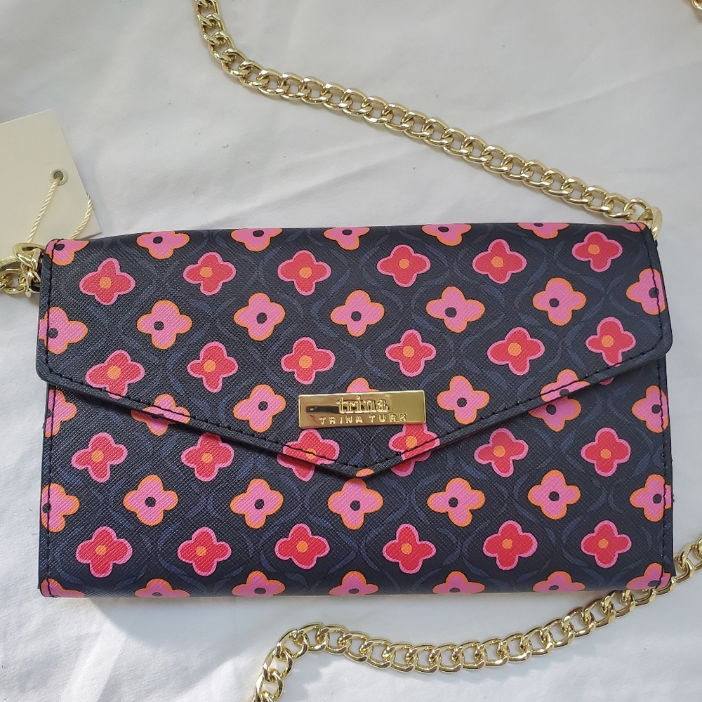 Trina Turk Floral Crossbody Purse Gold Chain NWT